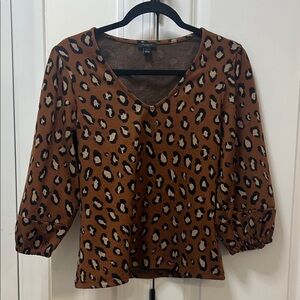 Ann Taylor Factory Brown Leopard Print V-Neck Blouse
